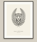 Jaguar fine art print in a black frame, field-guide plate of Panthera onca