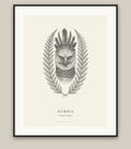 Harpy eagle fine art print in a black frame, field-guide plate of Harpia harpyja