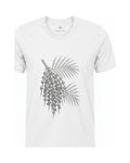 Son of Nature Acai botanical tee in White, charcoal design printed on the chest, ghost-mannequin product photo on white