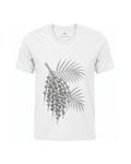 Son of Nature Acai botanical tee in White, charcoal design printed on the chest, ghost-mannequin product photo on white