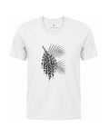 Son of Nature Acai botanical tee in White, charcoal design printed on the chest, ghost-mannequin product photo on white