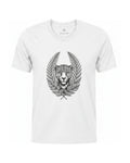 Son of Nature Onca-pintada jaguar crest tee in White, charcoal design printed on the chest, ghost-mannequin product photo on white