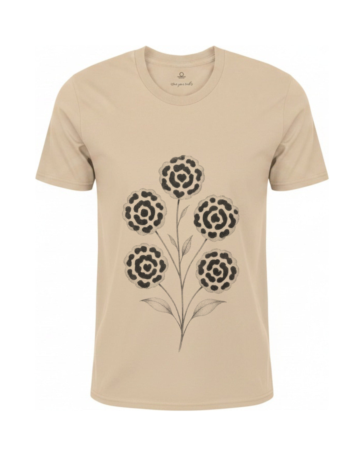 Son of Nature Rosetas jaguar-rosette tee in Ivory, charcoal design printed on the chest, ghost-mannequin product photo on white