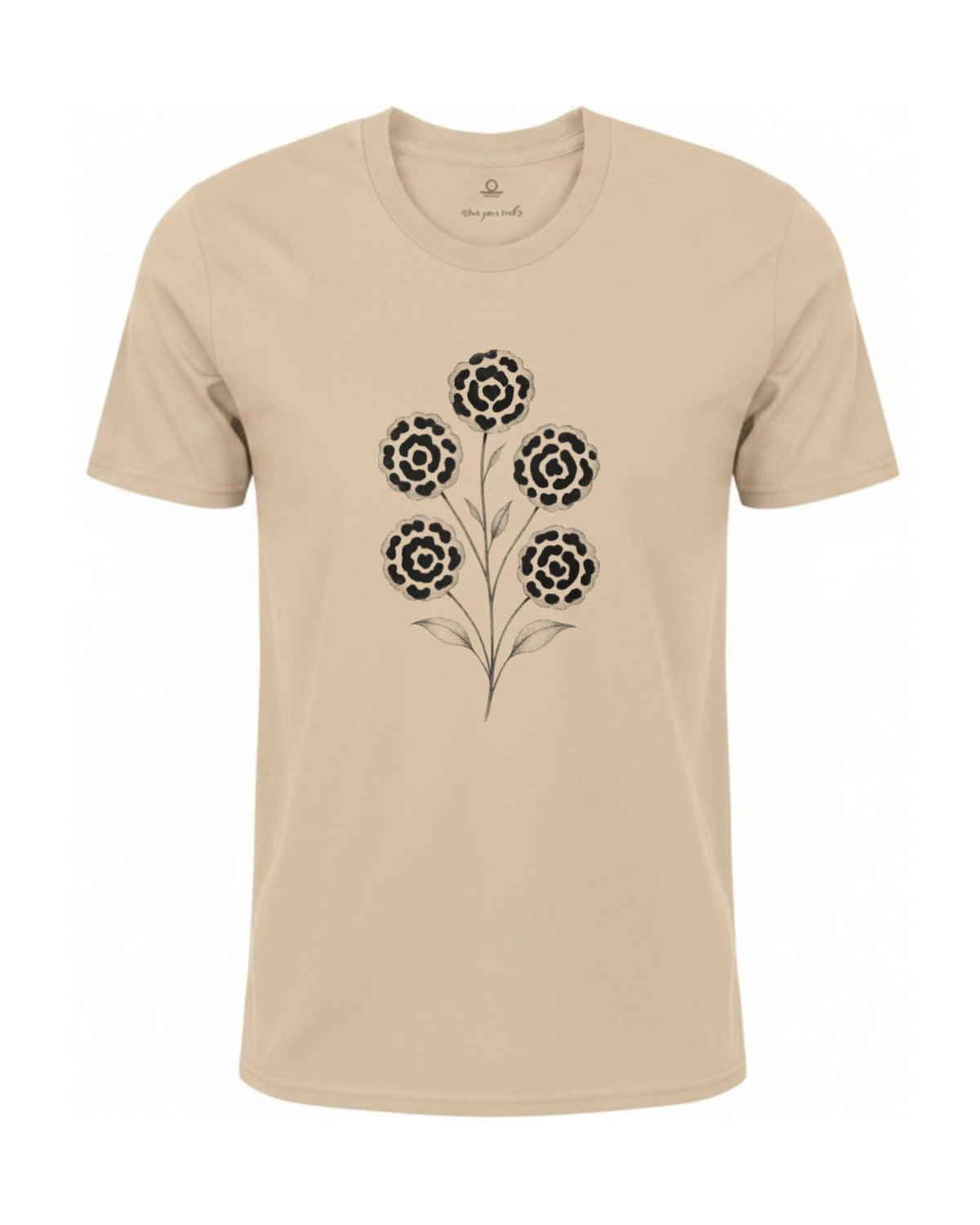 Son of Nature Rosetas jaguar-rosette tee in Ivory, charcoal design printed on the chest, ghost-mannequin product photo on white