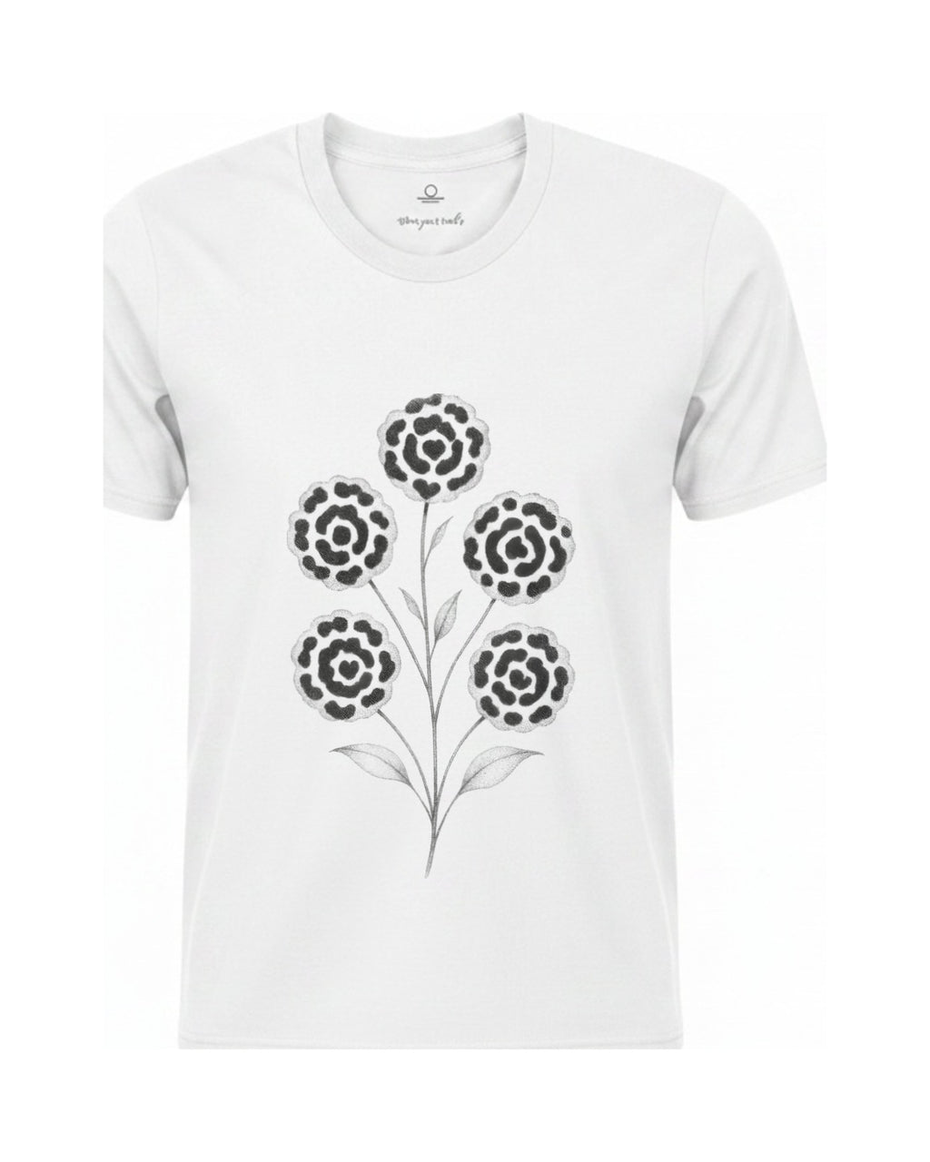 Son of Nature Rosetas jaguar-rosette tee in White, charcoal design printed on the chest, ghost-mannequin product photo on white
