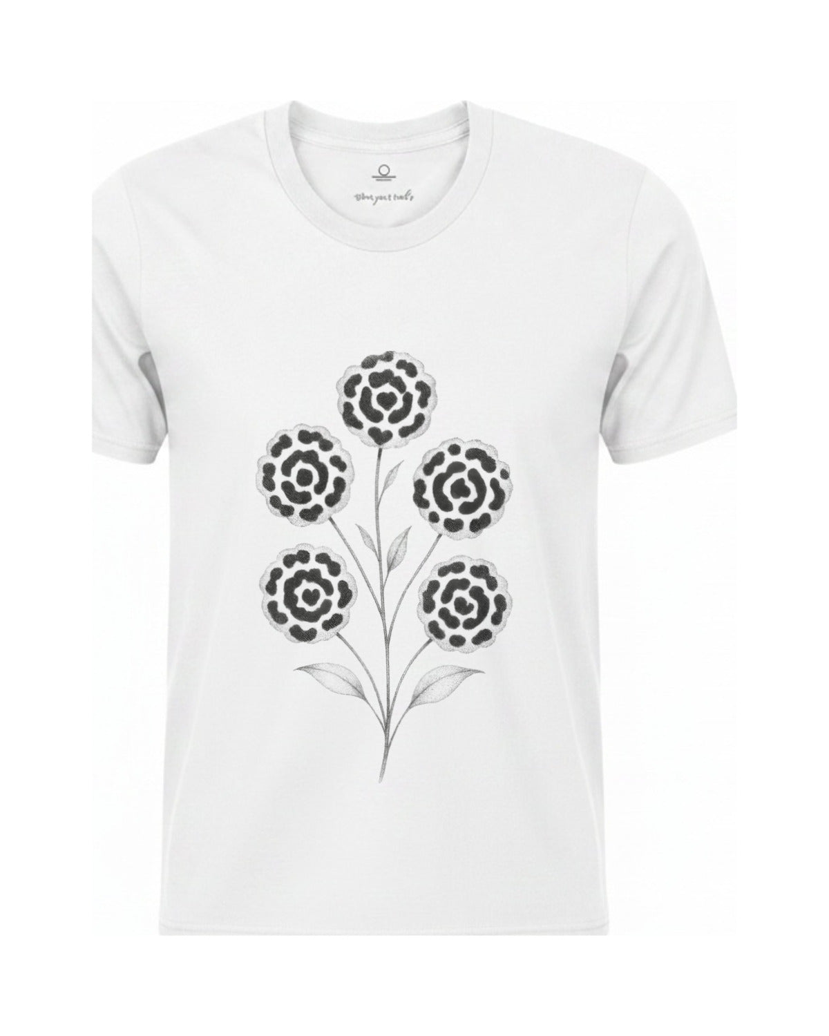 Son of Nature Rosetas jaguar-rosette tee in White, charcoal design printed on the chest, ghost-mannequin product photo on white