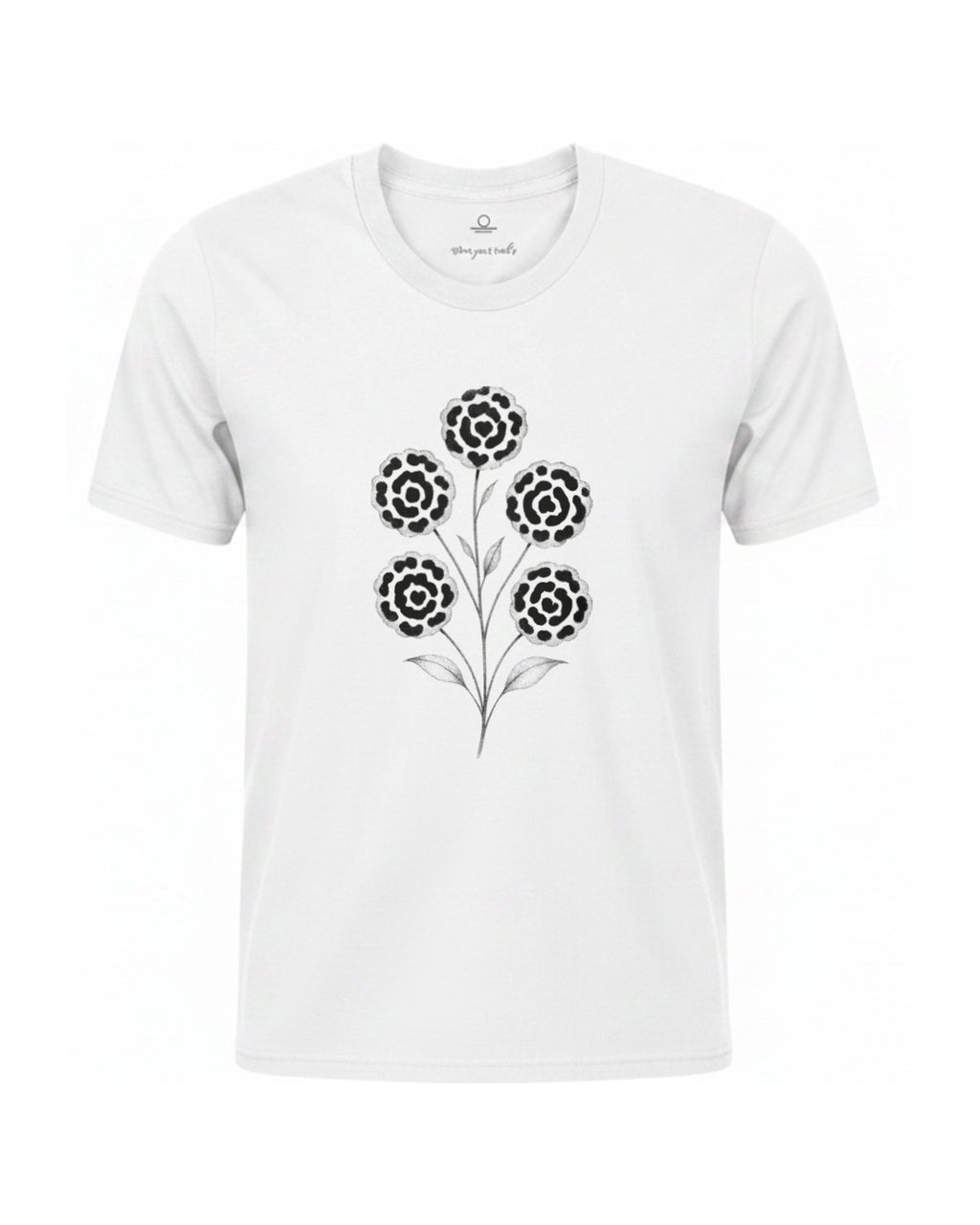Son of Nature Rosetas jaguar-rosette tee in White, charcoal design printed on the chest, ghost-mannequin product photo on white
