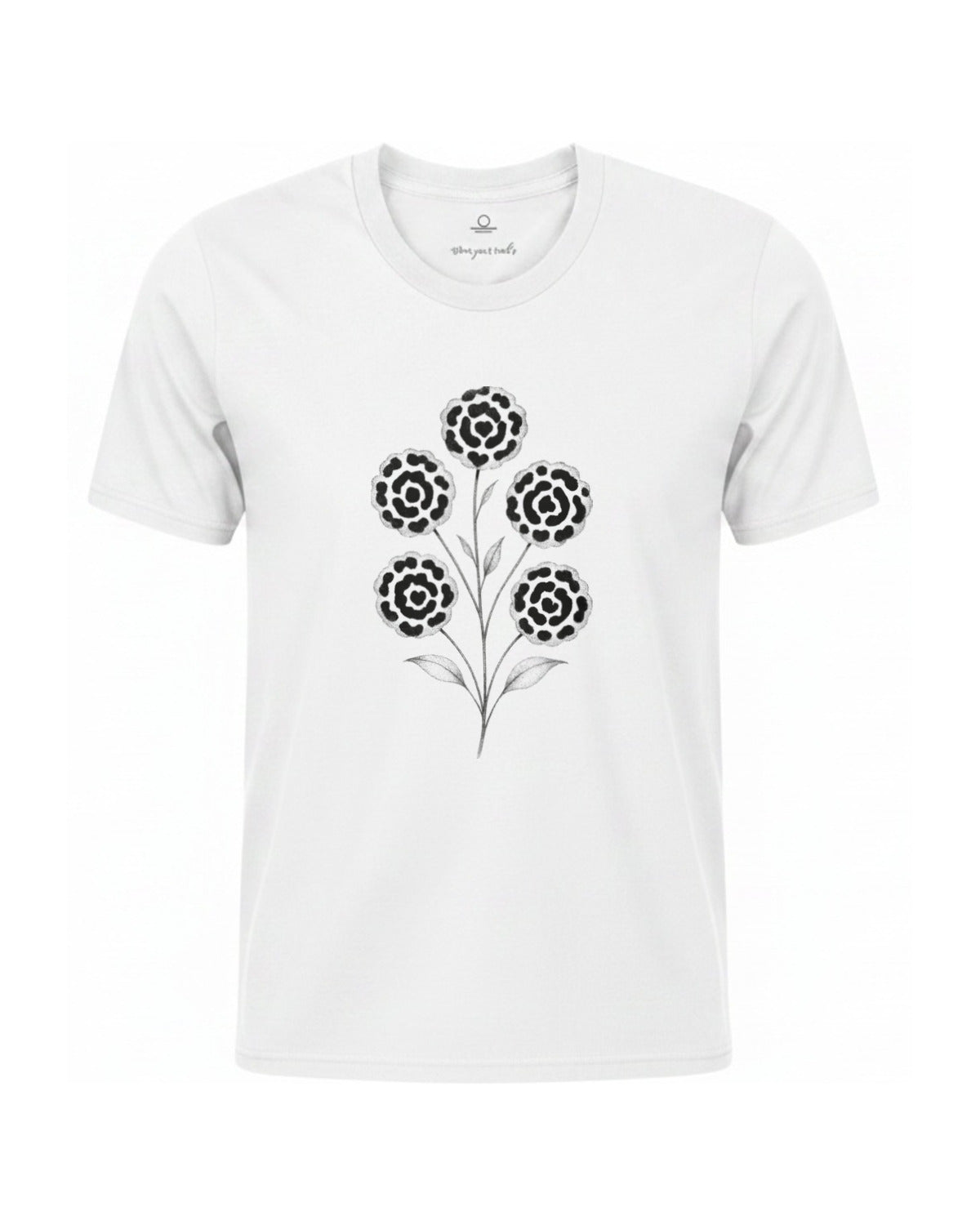 Son of Nature Rosetas jaguar-rosette tee in White, charcoal design printed on the chest, ghost-mannequin product photo on white