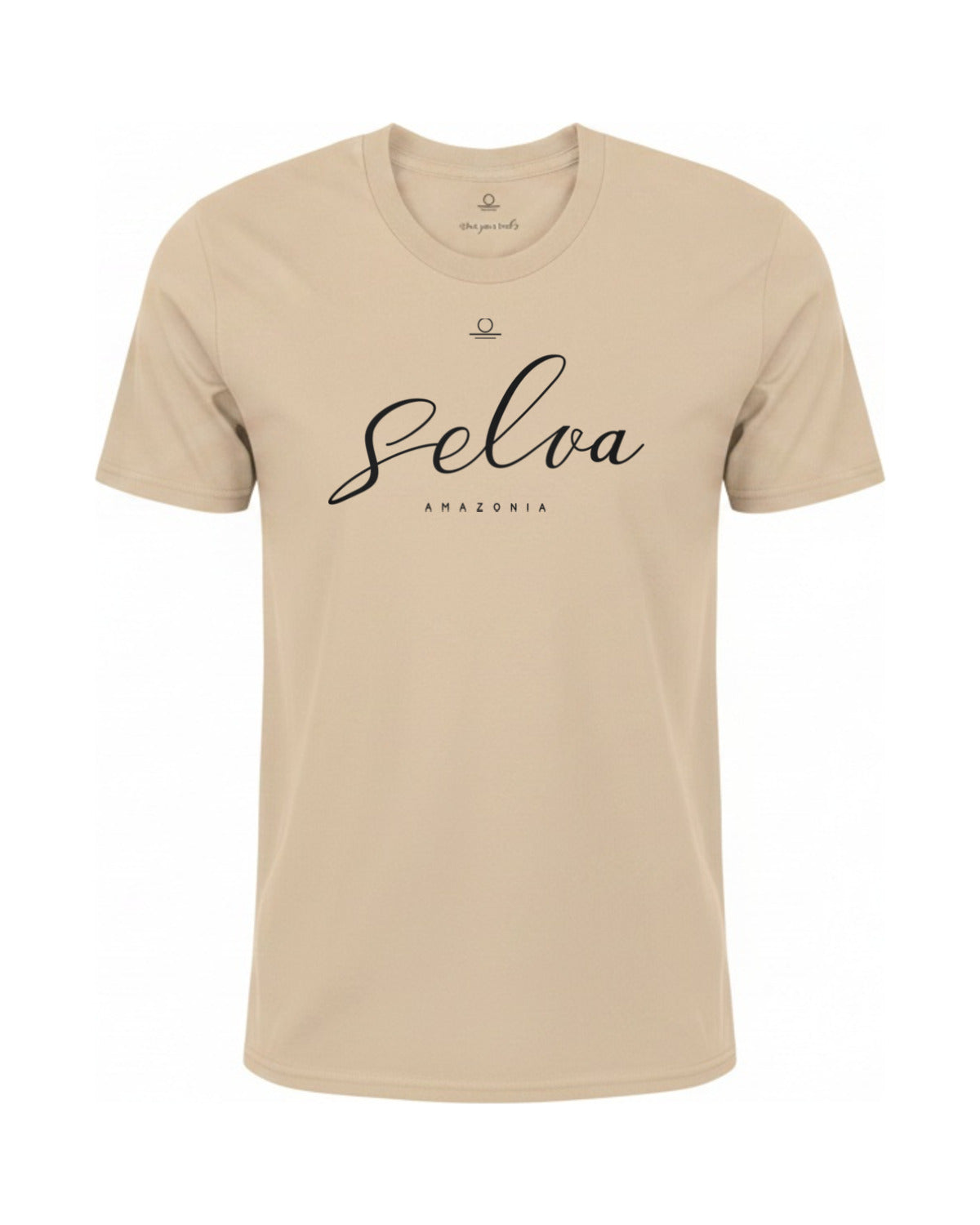 Son of Nature Selva signature tee in Ivory, charcoal design printed on the chest, ghost-mannequin product photo on white
