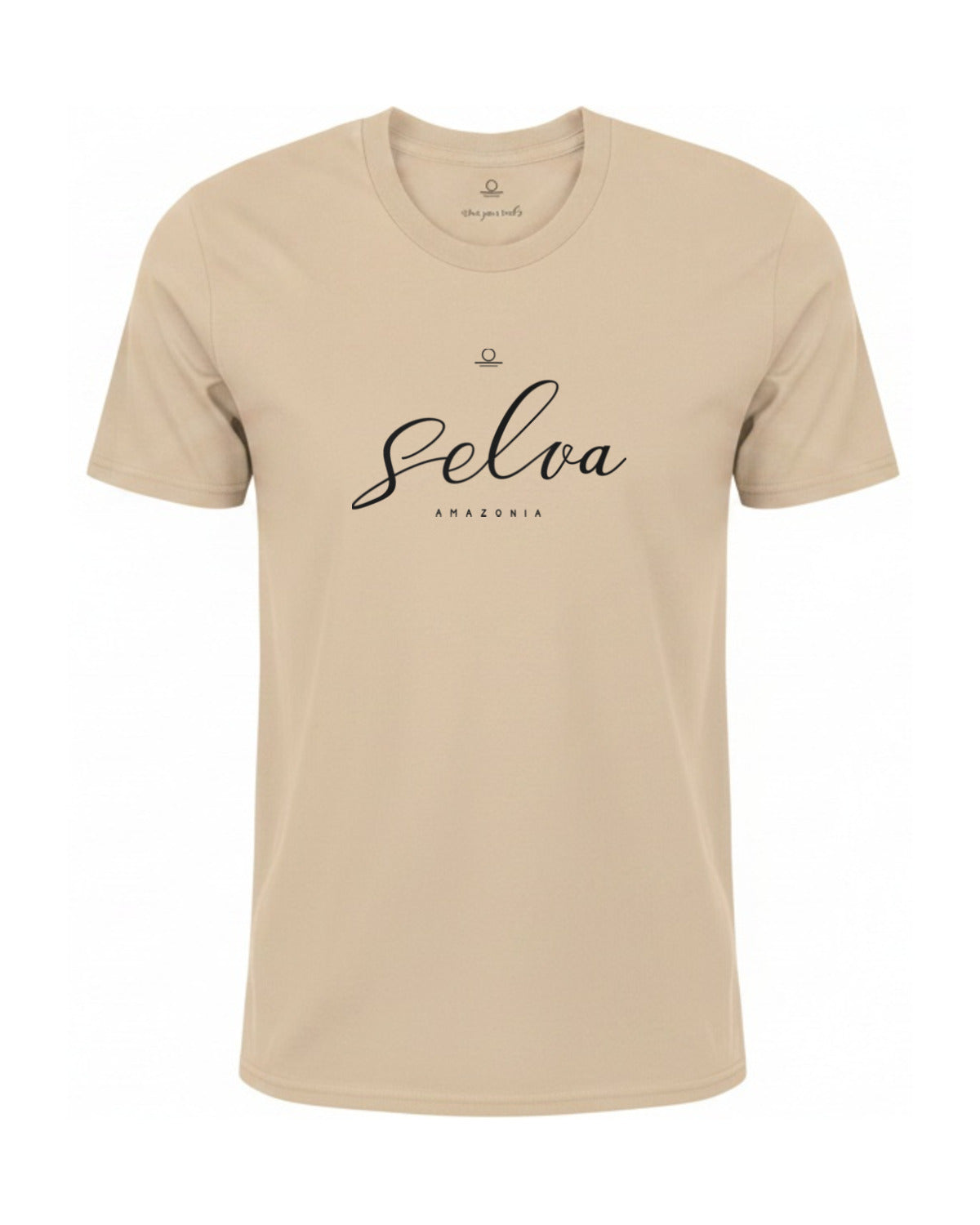 Son of Nature Selva signature tee in Ivory, charcoal design printed on the chest, ghost-mannequin product photo on white