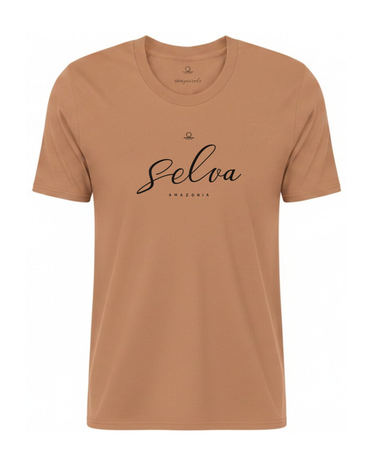 Son of Nature Selva signature tee in Sandstone, charcoal design printed on the chest, ghost-mannequin product photo on white