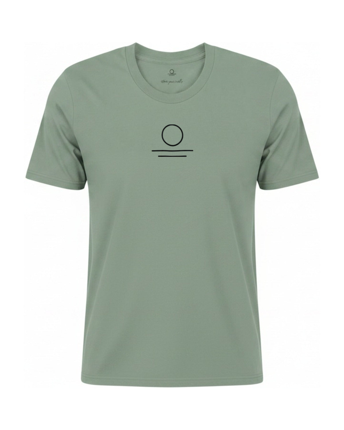 Son of Nature S.O.N. emblem tee in Bay sage green, charcoal design printed on the chest, ghost-mannequin product photo on white