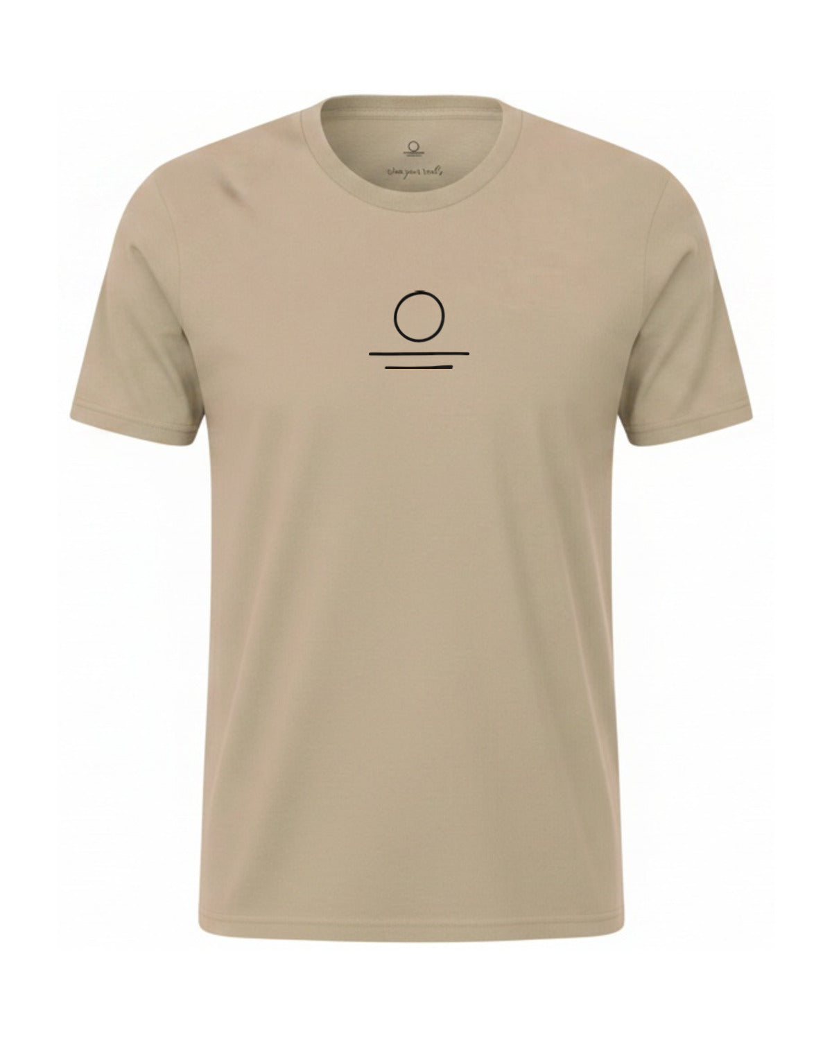 Son of Nature S.O.N. emblem tee in Khaki, charcoal design printed on the chest, ghost-mannequin product photo on white