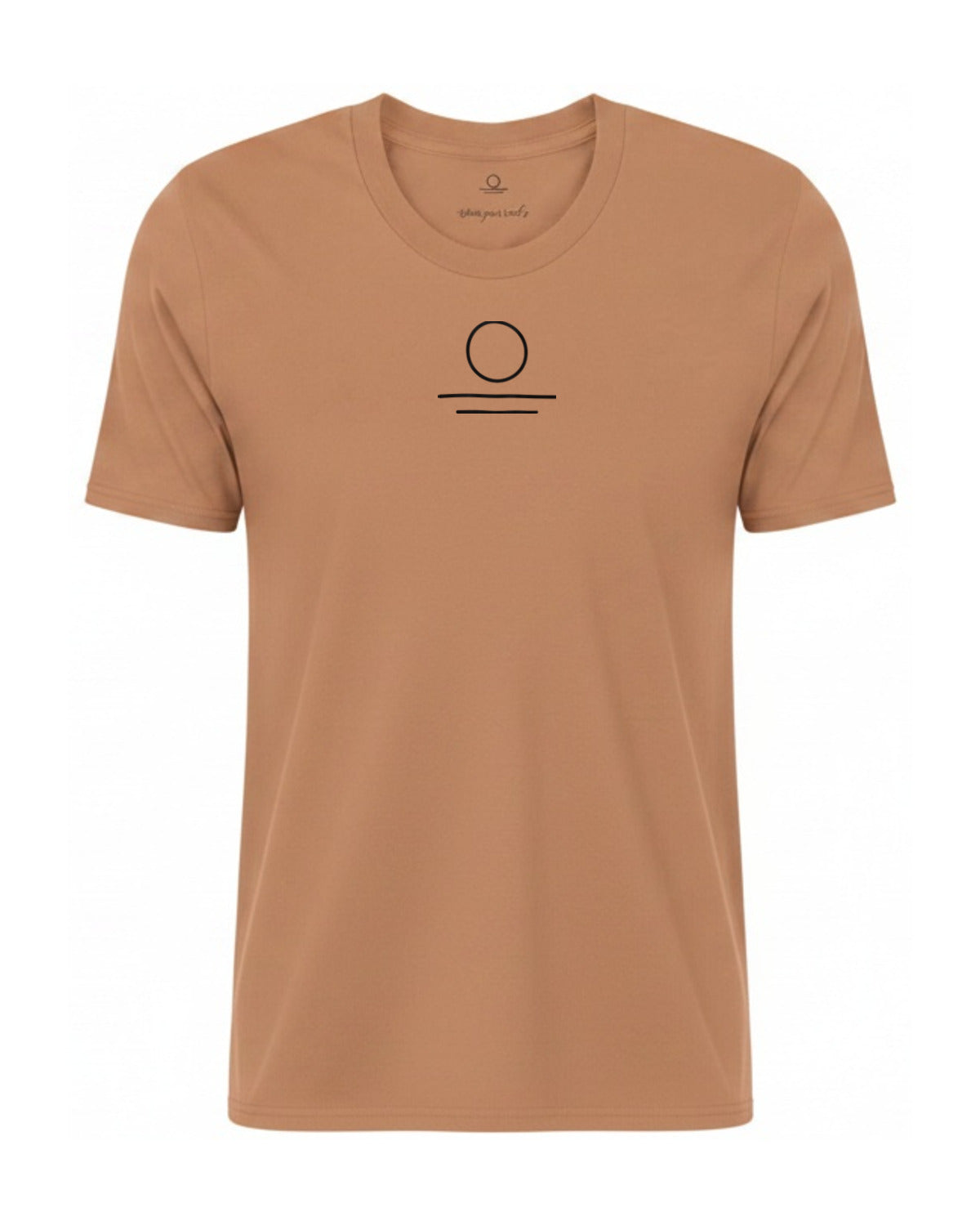 Son of Nature S.O.N. emblem tee in Sandstone, charcoal design printed on the chest, ghost-mannequin product photo on white
