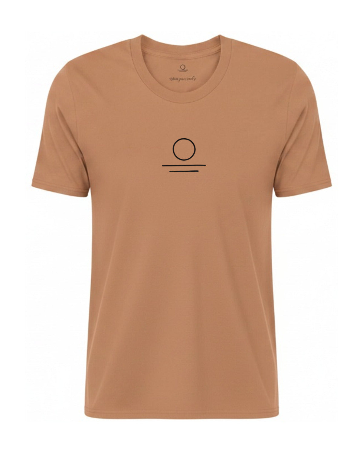 Son of Nature S.O.N. emblem tee in Sandstone, charcoal design printed on the chest, ghost-mannequin product photo on white