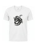 Surucucu bushmaster coiled on a branch, charcoal print on a White garment-dyed Comfort Colors tee